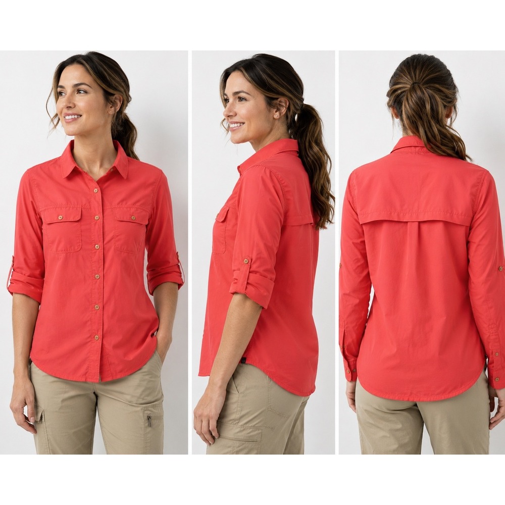 Eastern Mountain Sports EMS Womens Coral Pink Ripstop Hiking Shirt Vent Back S